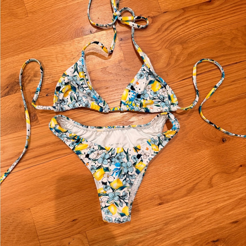 Blackbough Women's Floral Triangle Bikini - White, Yellow & Blue
